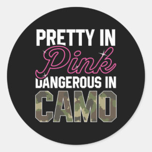 Sticker Rond Drôle Chasse Camo Rose Graphique Femmes Deer Buck