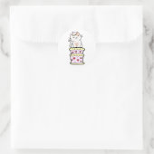 Sticker Rond Drôle chat blanc sautant d'un gâteau (Sac)