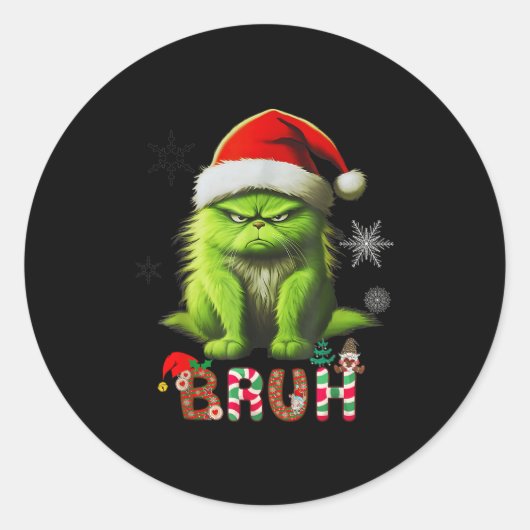 Sticker Rond Drôle Chat Bruh Dit Bro (Devant)