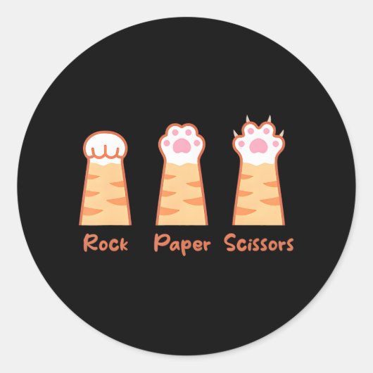 Sticker Rond Drôle Chat Cute Rock Ciseaux Papier Cat Paquets (Devant)