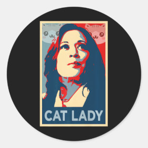 Sticker Rond Drôle Chat Enfant Lady Kamala Harris Filles Empow