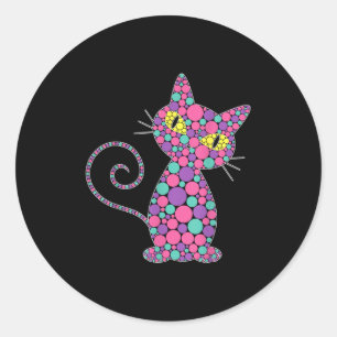 Sticker Rond Drôle Chat Kitten Amateurs Polka Dot Happy Dot Day