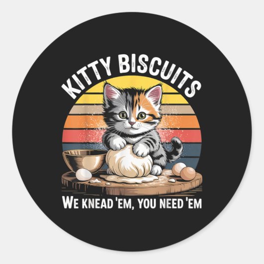 Sticker Rond Drôle Chat Kneading Dough Retro Kitty Biscuits Des (Devant)