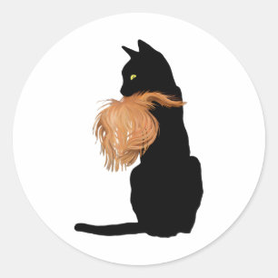 Sticker Rond Drôle Chat Noir Lady Kamala Avec Les Cheveux Trump