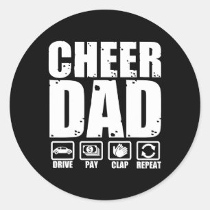 Sticker Rond Drôle Cheer Papa Fier Père Pom-pom girl Humour gra