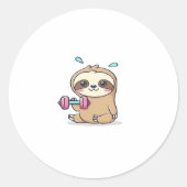 Sticker Rond Drôle Chibi Sloth Workout Cute Kawaii Gym Cartoon (Devant)
