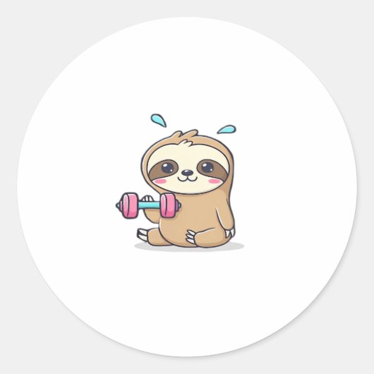 Sticker Rond Drôle Chibi Sloth Workout Cute Kawaii Gym Cartoon (Devant)