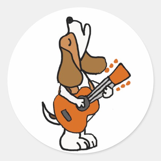 Sticker Rond Drôle chien Beagle chanter et jouer de la guitare (Devant)