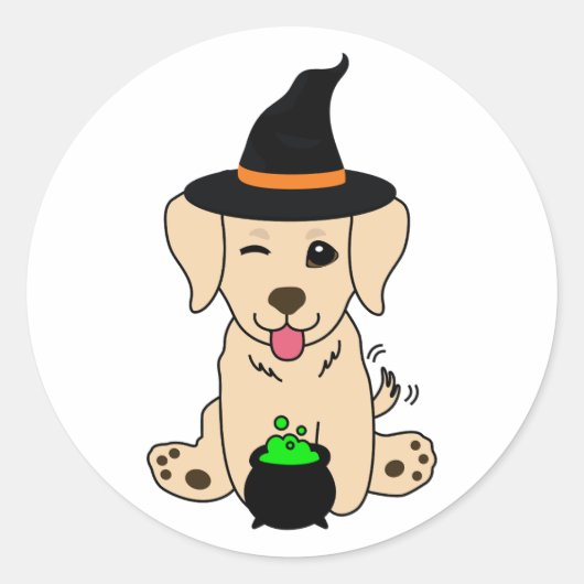 Sticker Rond Drôle chien d'extraction est une sorcière (Devant)