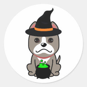 Sticker Rond Drôle chien gris est une sorcière