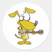 Sticker Rond Drôle Chien Jouant Banjo Musique (Devant)