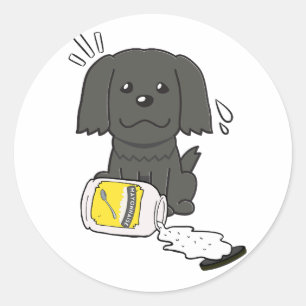 Sticker Rond Drôle chien noir renversé mayonnaise