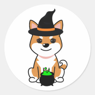 Sticker Rond Drôle chien orange est une sorcière
