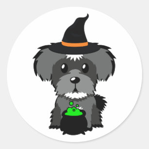 Sticker Rond Drôle chien schnauzer est une sorcière