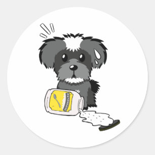 Sticker Rond Drôle chien schnauzer renversé mayonnaise
