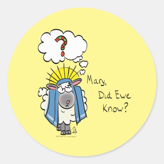 Sticker Rond Drôle Christian Noël mignon Mouton Dessin (Devant)