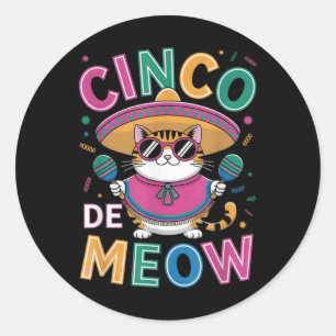 Sticker Rond Drôle Cinco De Mayo Chat Mexicain Avec Sombrero Me