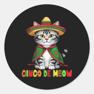 Sticker Rond Drôle Cinco De Mayo Chat Mexicain Avec Sombrero Me