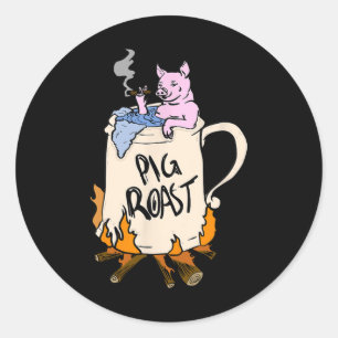 Sticker Rond Drôle Cochon rôti rôti barbecue fête grill Master 