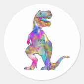 Sticker Rond Drôle coloré T Rex Psychedelic Dinosaur Art (Devant)