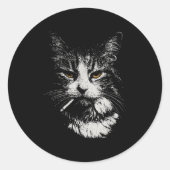 Sticker Rond Drôle Cool Chat Fumer Mème Drôle Cat Ga (Devant)