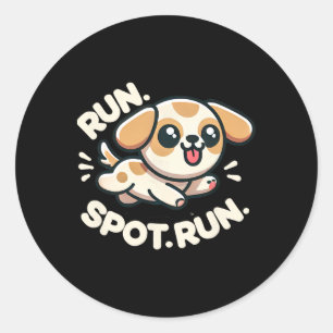 Sticker Rond Drôle Course Spot Run Humour de Chien