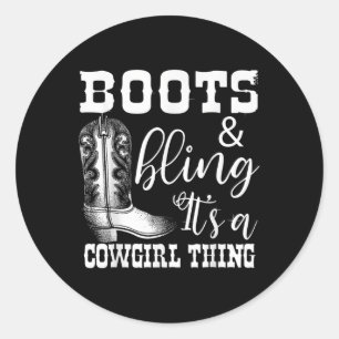 Sticker Rond Drôle Cowgirl Boots Bling Women Cadeau Cute Lote C