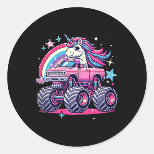 Sticker Rond Drôle Cute Unicorn À L'Épreuve Un Monstre Rose Cam