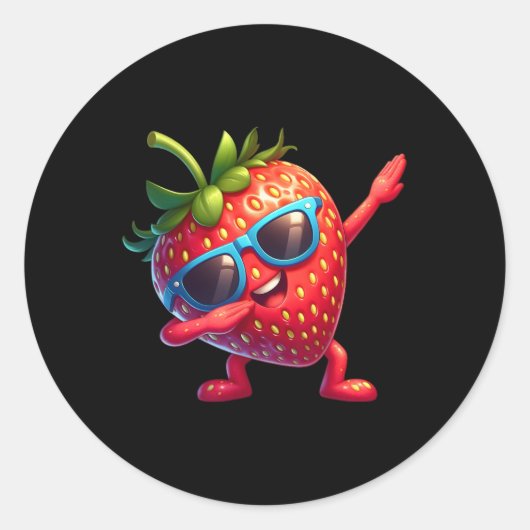 Sticker Rond Drôle Dabbing Fraise Sungles Dab Dancing Fruit (Devant)