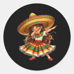 Sticker Rond Drôle Dabbing Mexicaine Sombrero Cinco De Mayo Gir