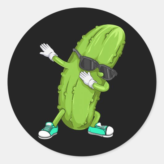 Sticker Rond Drôle Dabbing Pickle Cadeau Cute Dancing Cucumber (Devant)