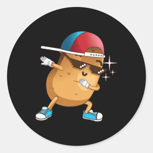 Sticker Rond Drôle Dabbing Potato Cadeau Cool Danser Spuds Hip- (Devant)