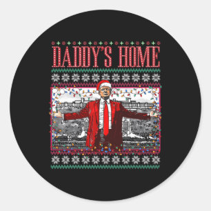 Sticker Rond Drôle Daddy Accueil Trump laide Sweater de Noël Xm