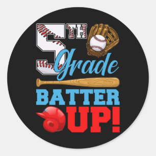 Sticker Rond Drôle de 5e année Batteur de baseball Premier jour