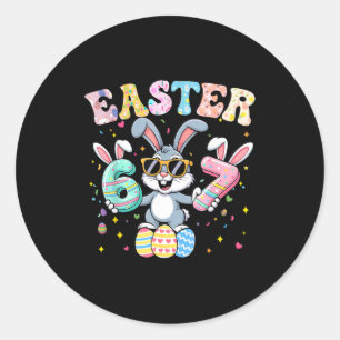 Sticker Rond Drôle de 67 lapin de Pâques 67 six sept mème homme