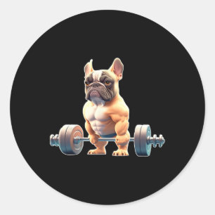 Sticker Rond Drôle de Bodybuilding de Gym de Bouledogue Françai