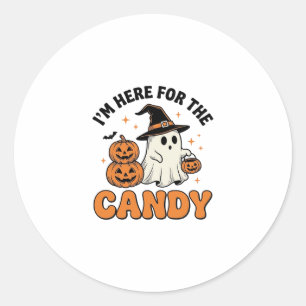 Sticker Rond Drôle de bonbon Halloween Fantôme Citrouille Desig