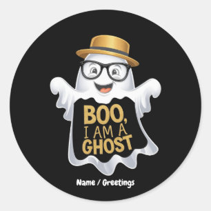 Sticker Rond Drôle de Boo Je Suis un Fantôme Personnage de Hall