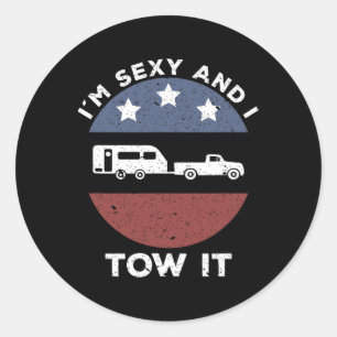 Sticker Rond Drôle de camping-car RV Im Y et je le remorque 