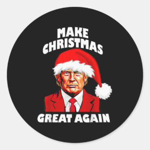 Sticker Rond Drôle de chapeau de Père Noël Trump Rendre Noël en