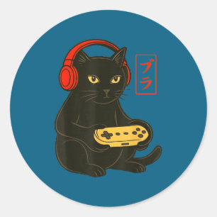 Sticker Rond Drôle de chat gamer de jeux vidéo de jeux pour hom