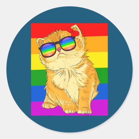 Sticker Rond Drôle de chat LGBT Gay Rainbow Pride (Devant)