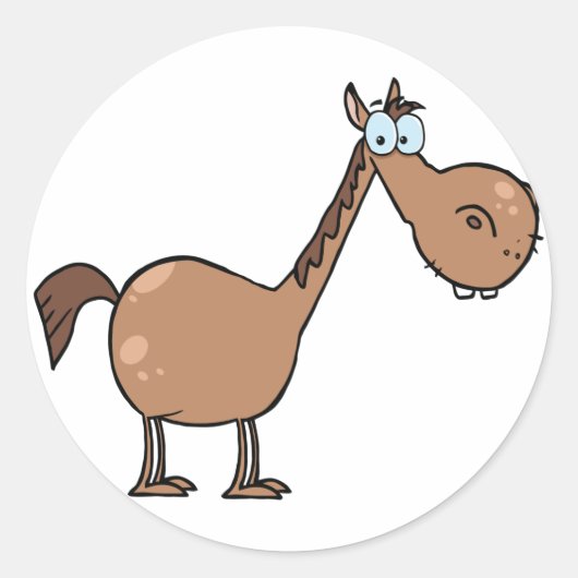 Sticker Rond Drôle de cheval derpy Cheval brun idiot (Devant)