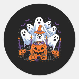 Sticker Rond Drôle de chien fantôme Halloween Chien Hommes Femm