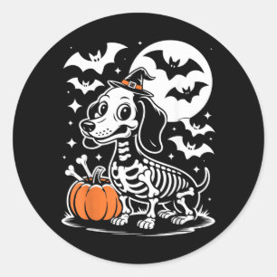 Sticker Rond Drôle de chien squelette d'Halloween os de chiot e