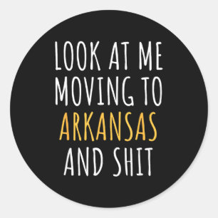 Sticker Rond Drôle de déménagement hors de l'État qui s'éloigne