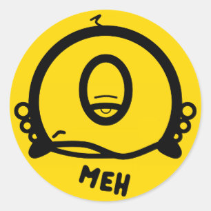 Sticker Rond Drôle de dessin animé borgne «Meh»