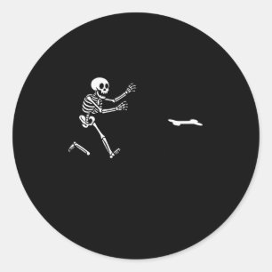 Sticker Rond Drôle de Dogue Allemand squelette courant Hallowee