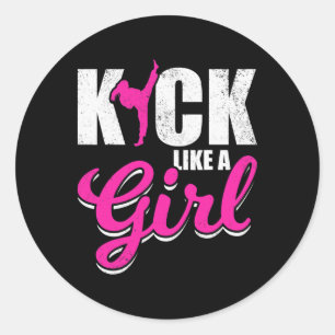 Sticker Rond Drôle de fille Karaté Girl Taekwondo Girl Kickboxi