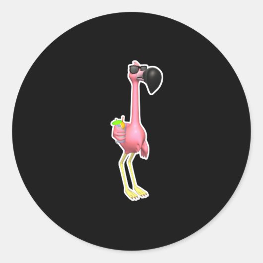 Sticker Rond drôle de flamingo avec boisson (Devant)